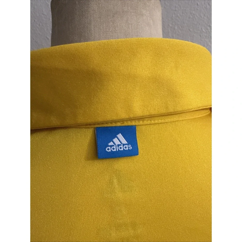 Adidas Golf Shirt Womens Yellow Polka Dot Rainbow Trim Polo CV8771 Rare Sz Small